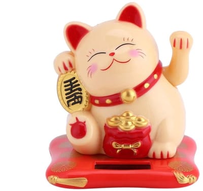 Dailygoods- Maneki Neko Zonne-energie - Gelukskat - Mini Kat - Schattige Kat - Thuisdisplay - Hoogte 7,6 cm - Geluks Kat
