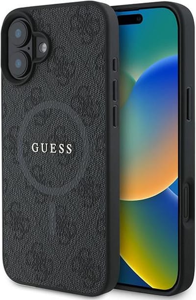 Guess 4G Ring Classic Logo Hoesje Geschikt voor iPhone 16 Plus - Back Cover Compatibel met MagSafe - Zwart