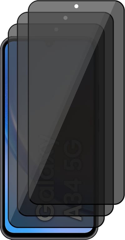Privacy Screenprotector geschikt voor Samsung Galaxy A34 - 3x Glas Screen Protector FullGuard