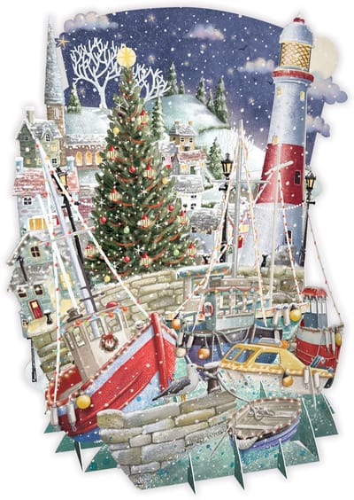3D-Pop Up Wenskaart Christmas Harbour - Laser gesneden kerstkaart