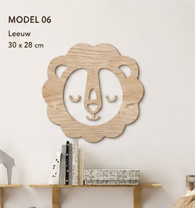 Houten Leeuw Wanddecoratie Kinderkamer | Safari Dieren Decoratie | Minimalistische Muurdecoratie | Natuurlijk Berkenmultiplex | Babykamer | Exclusief Ophangsysteem