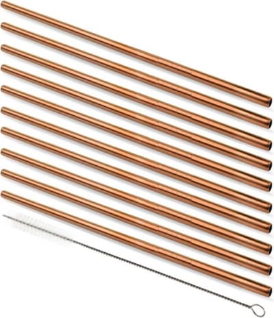 Herbruikbare Metalen Rietjes - RVS - 10 stuks - Rose Goud