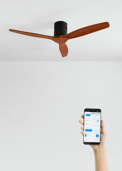 CREATE - Plafondventilator 40W silent 100% hout (Ø132cm) (ruimtes 10m²-25m²) - Zwart / Donker hout - Geen licht - WIFI + Afstandsbediening - WIND CALM NATURAL WOOD