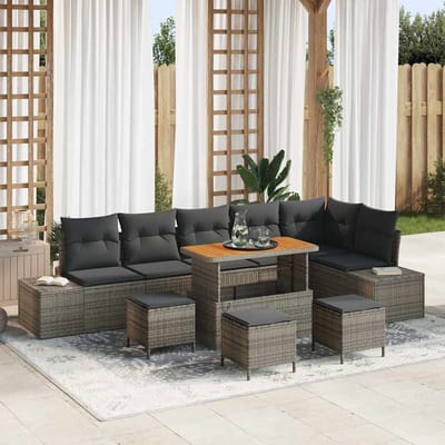 vidaXL - Tuinbank - Set - 10 - st - 9-Aantal - zitplaatsen - Grijs - Poly - rattan
