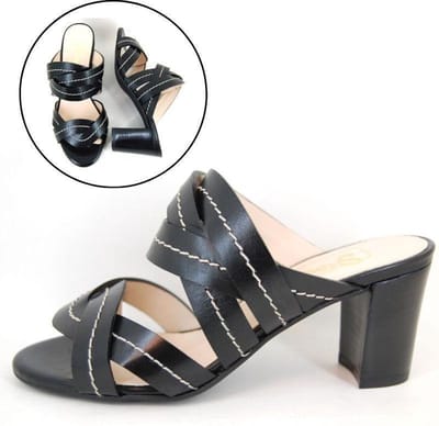 Stravers - Maat 43 Muiltjes met Hak Zwart Leer Grote Maten Slippers