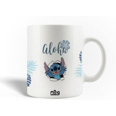 Mug en Céramique - Stitch - Aloha - 30cl - Blanc - Compatible lave-vaisselle
