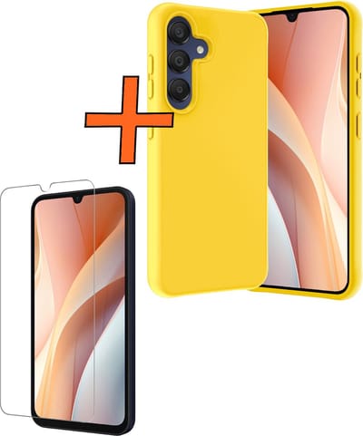 Hoes - Met Screenprotector - Geschikt voor Samsung Galaxy A15 - Sterk & Shockproof - Back Cover - Siliconen Case - Telefoon Hoes - Geel