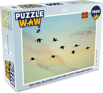 Puzzel Een geel-blauwe lucht met acht kraanvogels - Legpuzzel - Puzzel 1000 stukjes volwassenen