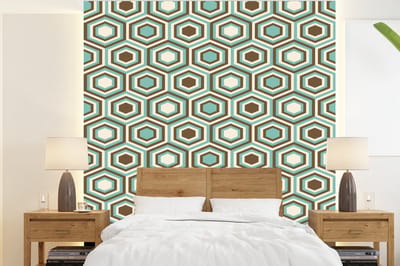 Behang - Fotobehang Retro - Honeycomb - Blauw - Bruin - Breedte 220 cm x hoogte 240 cm