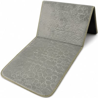 Baraka Treasures Gebedskleed met Rugleuning - Opklapbare Gebedskleed - Gebedskleed met Rugsteun - Opvouwbare Gebedsmat - Sterren Design - Inclusief Tas - Sajada - Seccade - Eid Cadeau - 110cm x 55cm - Grijs