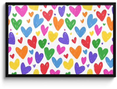 Poster in lijst - Fotolijst 90x60 cm - Posters - Hartjes - Patroon - Kleurrijk - Tekening - Posterlijst zwart - Decoratie - Wanddecoratie woonkamer - Muurdecoratie slaapkamer