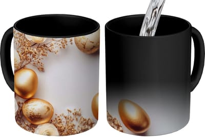 Magische Mok - Foto op Warmte Mokken - Koffiemok - Rozen - Eieren - Droogbloemen - Goud - Magic Mok - Beker - 350 ML - Theemok