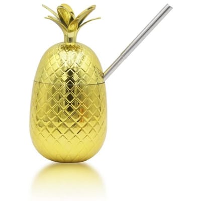 Cocktailbekers Plastic Wijnglas Ananas Sippy Cup Zomer Strandfeest Wijnglazen Drinkbeker Roestvrijstalen Rietjesbeker beige