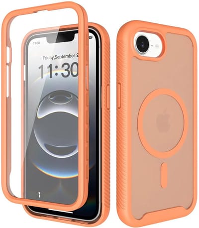 Hoesje met Ingebouwde Screenprotector Geschikt voor Apple iPhone 17e / 16e - Compatibel met MagSafe / Qi2 - Full Protect - Schokbestendige Beschermhoes - Case Matte Oranje
