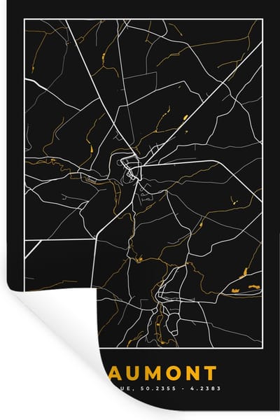 Muurstickers - Sticker Folie - Black & gold - Stadskaart - Beaumont - Plattegrond - Kaart - 20x30 cm - Plakfolie - Muurstickers Kinderkamer - Zelfklevend Behang - Zelfklevend behangpapier - Stickerfolie