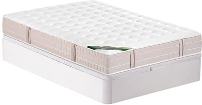 Vente-unique Set 140 x 190 cm bedbodem met opbergruimte wit + matras met 5-zone pocketveren geheugenschuim en anti-bedwantsenstof dikte 24 cm - VIREVO van NATUREA