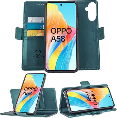 Geschikt voor Oppo A58 - Book Case Hoesje - Uitneembaar Hoesje - Magnetische Sluiting - Portemonnee Turqoise