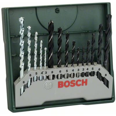 Bosch Accessories Mini-X-Line Mixed set, 15-delig, 5 steen-, 5 metaal-, 5 houtboren