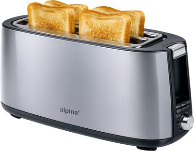 alpina Broodrooster 4 Sneden - Toaster 1400W met Kruimellade en Lange Sleuven - 7 Instelbare Bruiningsstanden - RVS Behuizing