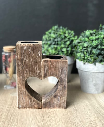 Waxinehouder Hartvorm - Waxinelicht - Hout - Cadeau - Hart