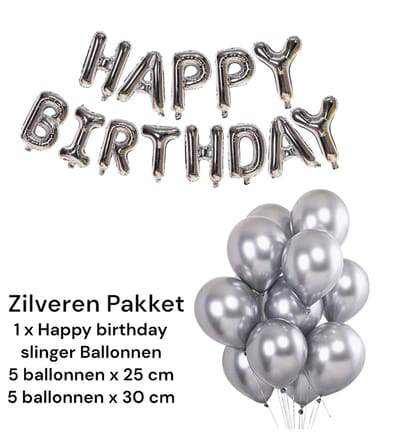 Happy Birthday Ballonnen Set/ Zilver/ Gelukkige Verjaardag/ Zilveren Pakket/Party Decoratie Set/ Verjaardag Versiering Pakket/ Folieballon/ Verjaardagsfeestje Decoratie Set/ Luxe Complete Set/ Verjaardag/ Kinderen en Volwassenen Feestje Set…1 Pakket