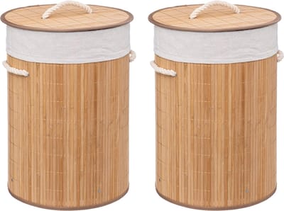 5Five Wasmand van bamboe - 2x - 48 liter - 35 x 50 cm - met deksel
