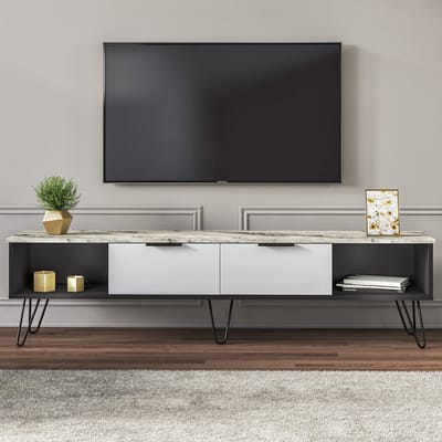Asir TV-kast - televisiemeubel - zwart marmer - 180 x 45 x 35 cm
