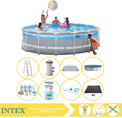 Intex Prism Frame Zwembad - Opzetzwembad - 427x107 cm - Inclusief Onderhoudspakket, Filter, Onderhoudsset en Solar Mat