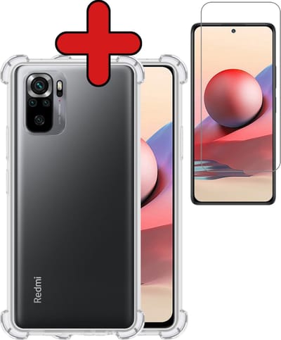 Hoesje - Met Screenprotector - Geschikt voor Xiaomi Redmi Note 10S - Sterk & Shockproof - Back Cover - Siliconen Case - Telefoon Hoes - Shock Proof - Telefoonhoes - Transparant