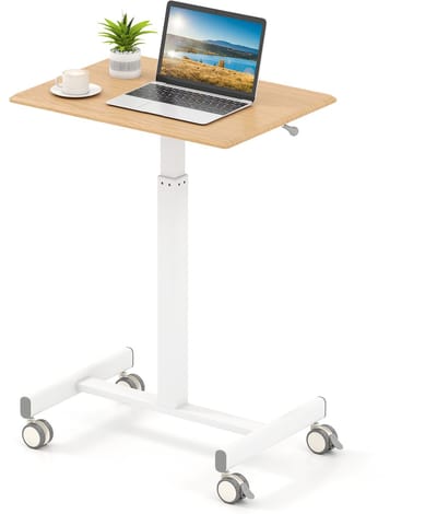 COSTWAY Bijzettafel in hoogte verstelbaar met wieltjes, mobiele statafel, staand bureau, laptoptafel voor woonkamer, slaapkamer, 65 x 48 cm
