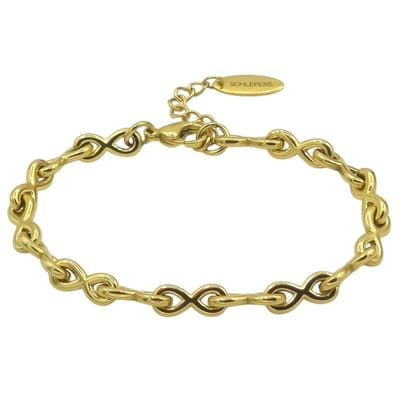 Dames Schakelarmband - Premium Verguld Staal - Infinity Schakel - 6 mm Breed - Verstelbaar (17+3 cm) - Goudkleurig