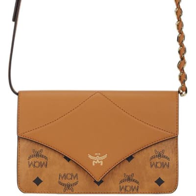 MCM Diamond Visetos Klassiek Monogram Print Leer Ketting Leer Gemengd Gecoat Canvas Crossbody Tas Mini Dames crossbody tas Cognac MWRESAK02CO001 Basic Set (Bag+Dust Bag) brown