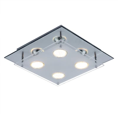 Plafondlamp Lamp Slaapkamerlamp Glazen lamp Woonkamer, 4 vlammen, chroom glas spiegelrand helder, 4x LED 12W 1000Lm 3000K, HxLxB 8x27x27 cm