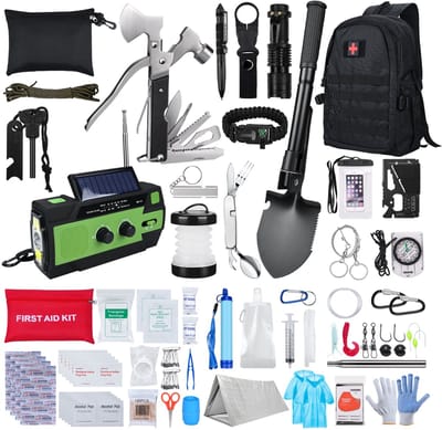 MMOBIEL Noodpakket All-in-1 – Overlevingsset voor Noodgevallen met Rugzak, EHBO-Set – Survivaluitrusting met Noodradio, Waterfilter, Vuurstarter, Multitool voor Outdoor, Kamperen, Avontuur, Mannen