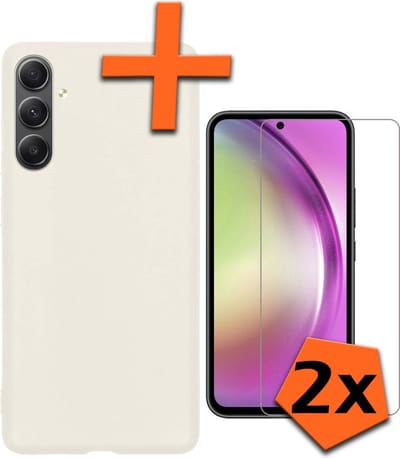 Hoes - Met 2x Screenprotector - Geschikt voor Samsung Galaxy A54 - Sterk & Shockproof - Back Cover - Siliconen Case - Telefoon Hoes - Wit