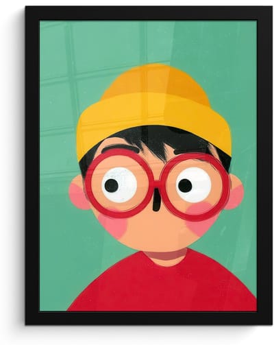 Poster in lijst - Fotolijst 30x40 cm - Posters - Jongen - Cartoon - Bril - Muts - Posterlijst zwart - Decoratie - Wanddecoratie woonkamer - Muurdecoratie slaapkamer - Kerstversiering - Kerstdecoratie voor binnen - Kerstmis