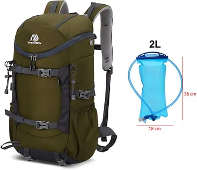 CarryQuest® - 30L Hydratatierugzak - Duurzame Nylon Hiking Backpack met 2L Waterzak, Watercompartiment, Rugventilatie, Compressieband & 49x28x19 cm - Groen