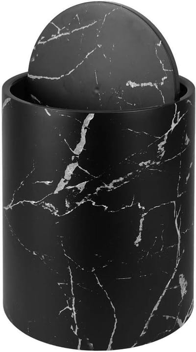 Vuilnisemmer Marmerpatroon - Afvalbak Ronde Prullenbak - Thuis Kantoor - Klapdeksel Geurwerend - 22 x 26.8 cm - Zwart