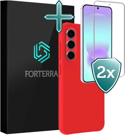 Hoesje Met 2x Screenprotector - Geschikt voor Samsung Galaxy A37 - Sterk & Shockproof - Telefoon Hoes - Back Cover - Siliconen Case - Rood