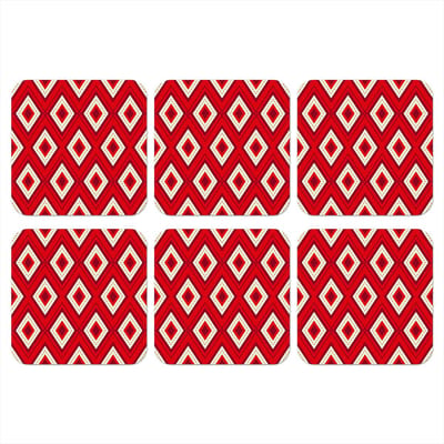Onderzetters voor glazen - Kerst - Patronen - Ruit - Rood - 10x10 cm - Glasonderzetters - 6 stuks - Tafeldecoratie Kerstmis - Kerstdecoratie tafel - Tafelversiering