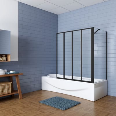 Aica industriële badwand 100x65x140cm 4-delig inklapbaar 4 mm gehard glas matzwart