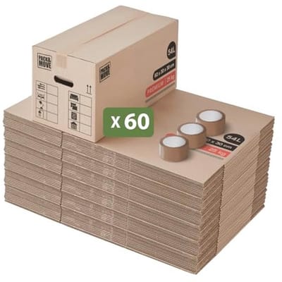 60 Premium Verhuisdozen - Sterk en Herbruikbaar - 60 x 30 x 30 cm - Dubbele Dikte met Versterkte Handgrepen