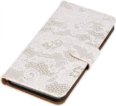 Lace Bookstyle Wallet Case Hoesjes Geschikt voor Samsung Galaxy Core LTE / 4G G386F Wit