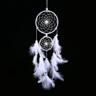 Dailygoods- Dromenvanger Witte Kralen - Wanddecoratie Hout - Indiase