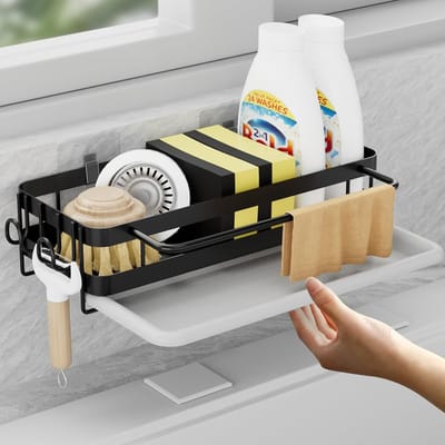 Famanu – Keuken sponshouder gootsteen organizer - silicone of kunststof - houdt sponzen en borstels netjes en droog - eenvoudig te reinigen