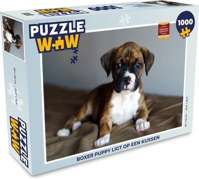 Puzzel Boxer puppy ligt op een kussen - Legpuzzel - Puzzel 1000 stukjes volwassenen
