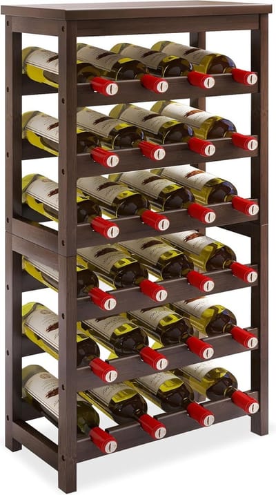 Thuys – Barkast – Barmeubel – 24 Wijnflessenrek – 6 Traps Bamboe Planken Met Tafelblad – 23 x 36 x 81cm – Bruin
