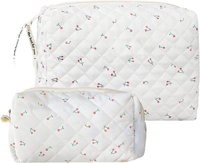 Set van 2 Pluche Make-up Tasjes met Kersenprint
