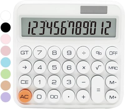 rekenmachine, QpenguinBabies standaard rekenmachine 12 cijfers met groot LCD-scherm en grote knoppen, witte kantoorbenodigdheden en bureauaccessoires, schattige benodigdheden voor kantoor