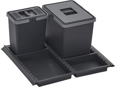 METROPOLIS afvalbak 15+6L met deksel; in kunststof bak; voor uittrekbare kastbreedte 60cm